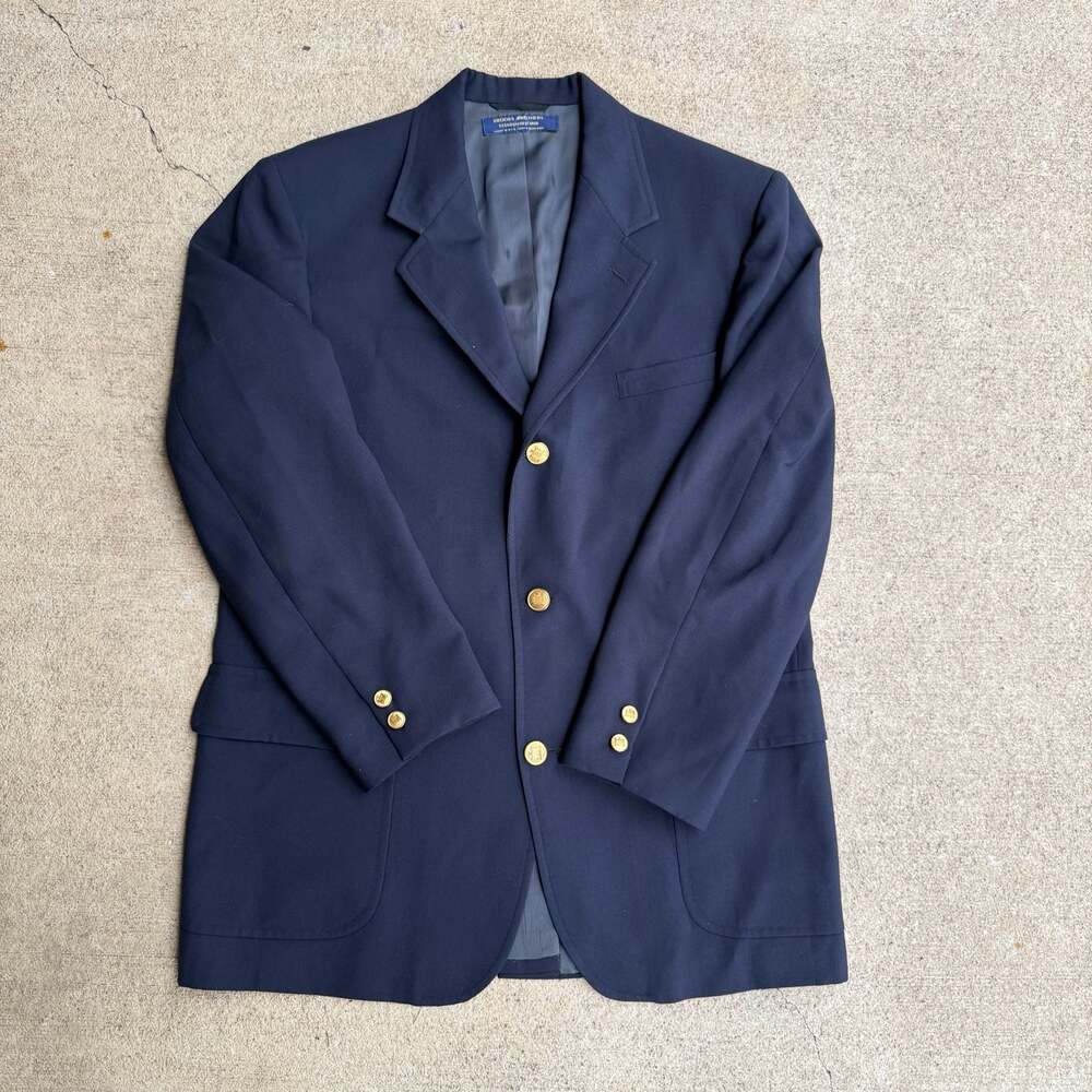 Vintage Brooks Brothers Navy Blue Gold Button Blazer Sport Coat Made in USA